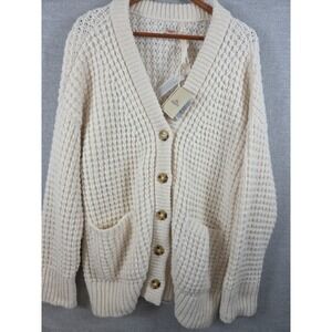 Faherty Frost Waffle Cardigan Baby Alpaca Wool Womens L Cream MSRP $348 Rare NEW